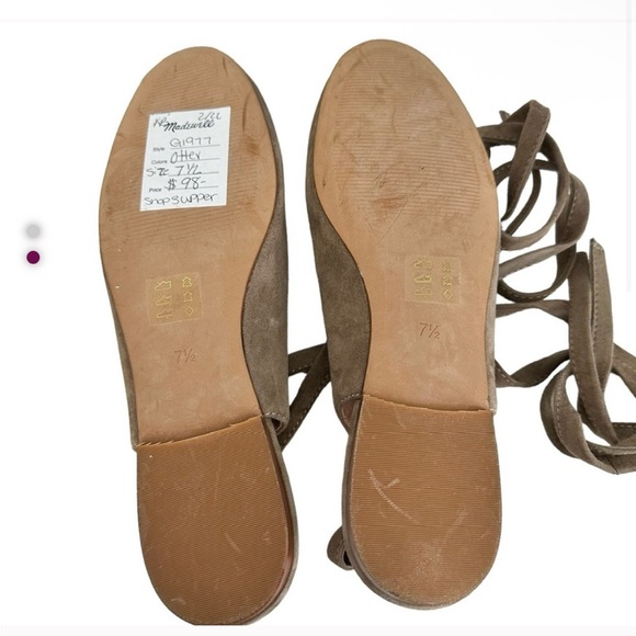 Madewell Tan Suede Slingback/ Ankle Strap Flats -Rounded Toe - Picture 2 of 7